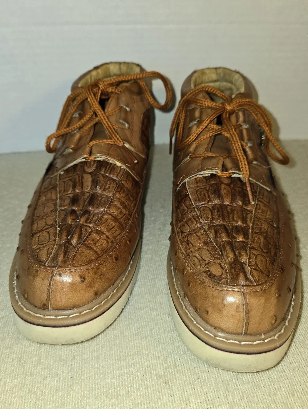 Crocodile Ostrich Print Men's Leather Shoes size 9.5